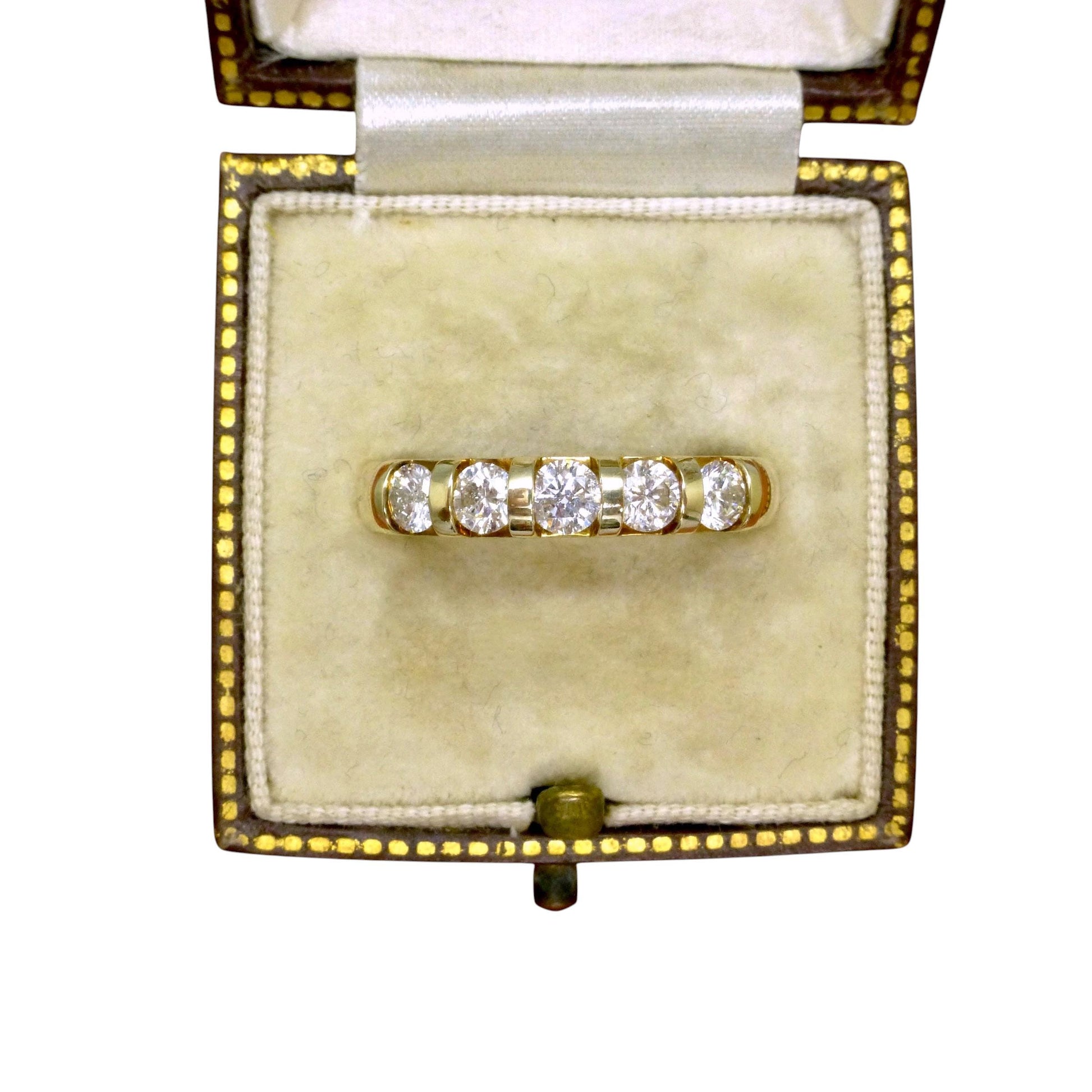 Vintage 9ct gold natural Diamond five stone half eternity - wedding band 0.75ct