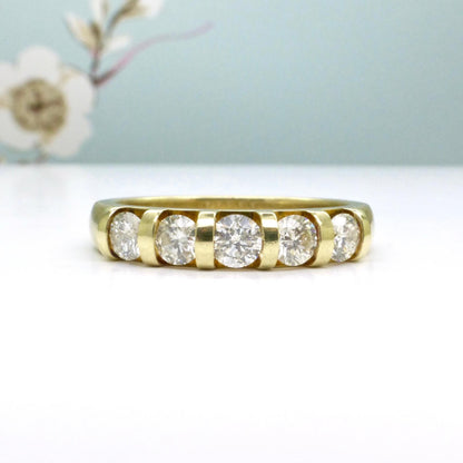 Vintage 9ct gold natural Diamond five stone half eternity - wedding band 0.75ct