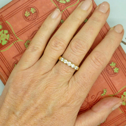 Vintage 9ct gold natural Diamond five stone half eternity - wedding band 0.75ct