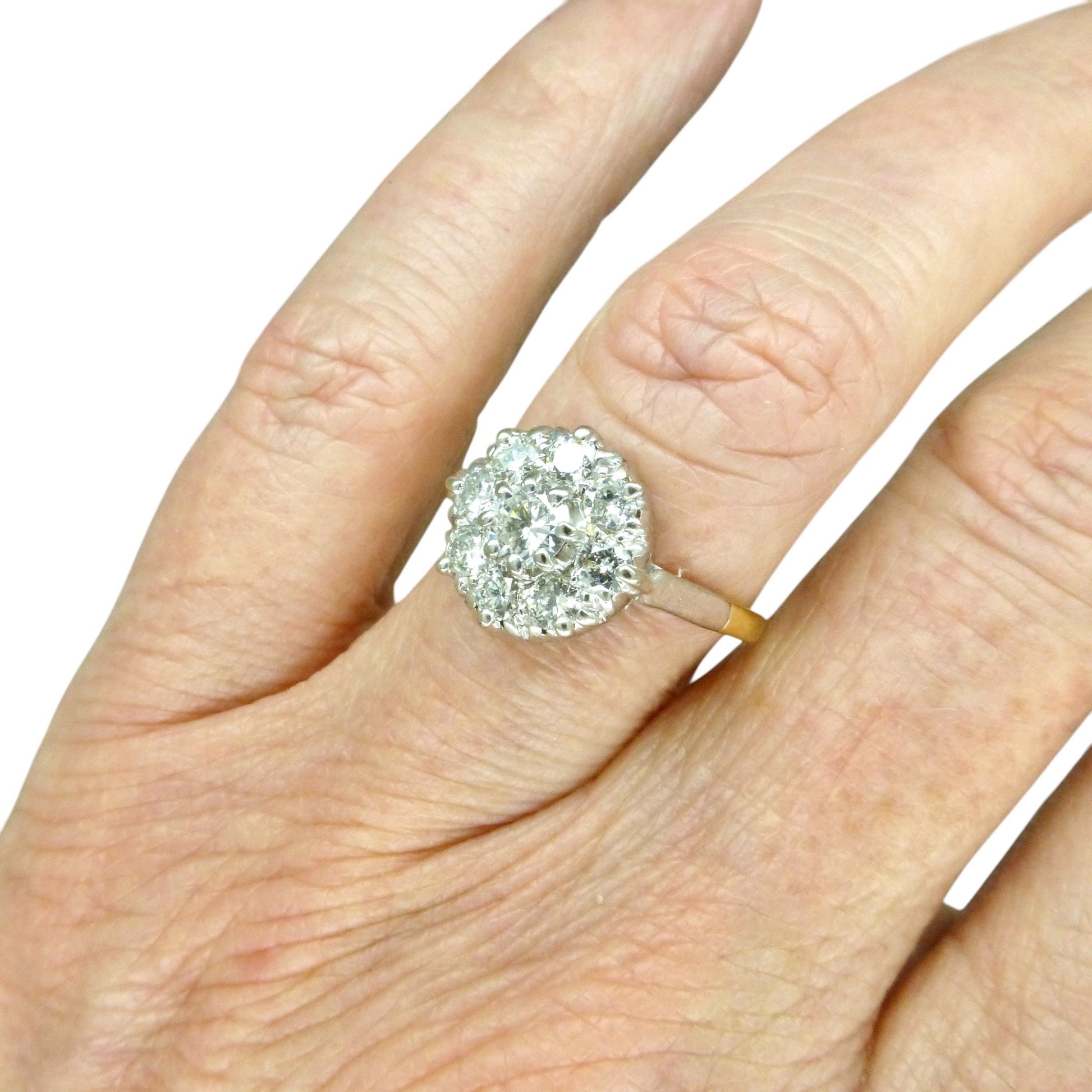 Vintage 18ct Platinum natural diamond cluster engagement ring 0.90 carat