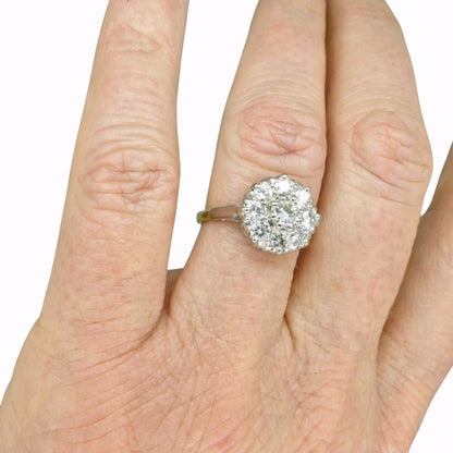 Vintage 18ct Platinum natural diamond cluster engagement ring 0.90 carat