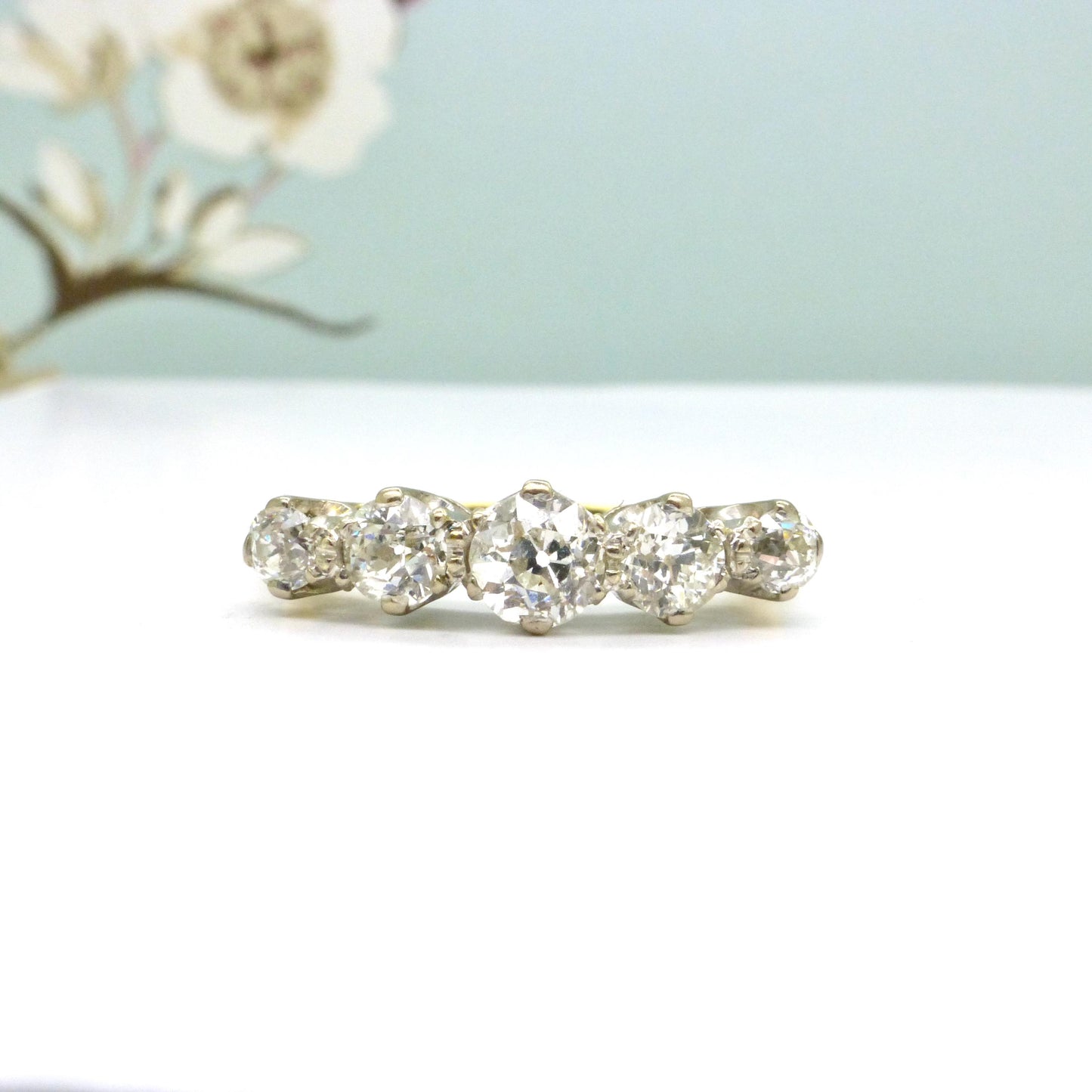 Antique Edwardian natural old cut diamond five stone ring 1.05ct