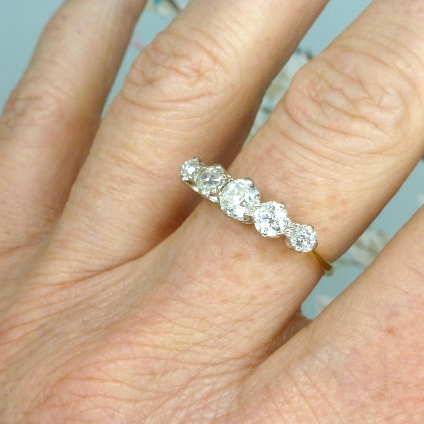 Antique Edwardian natural old cut diamond five stone ring 1.05ct