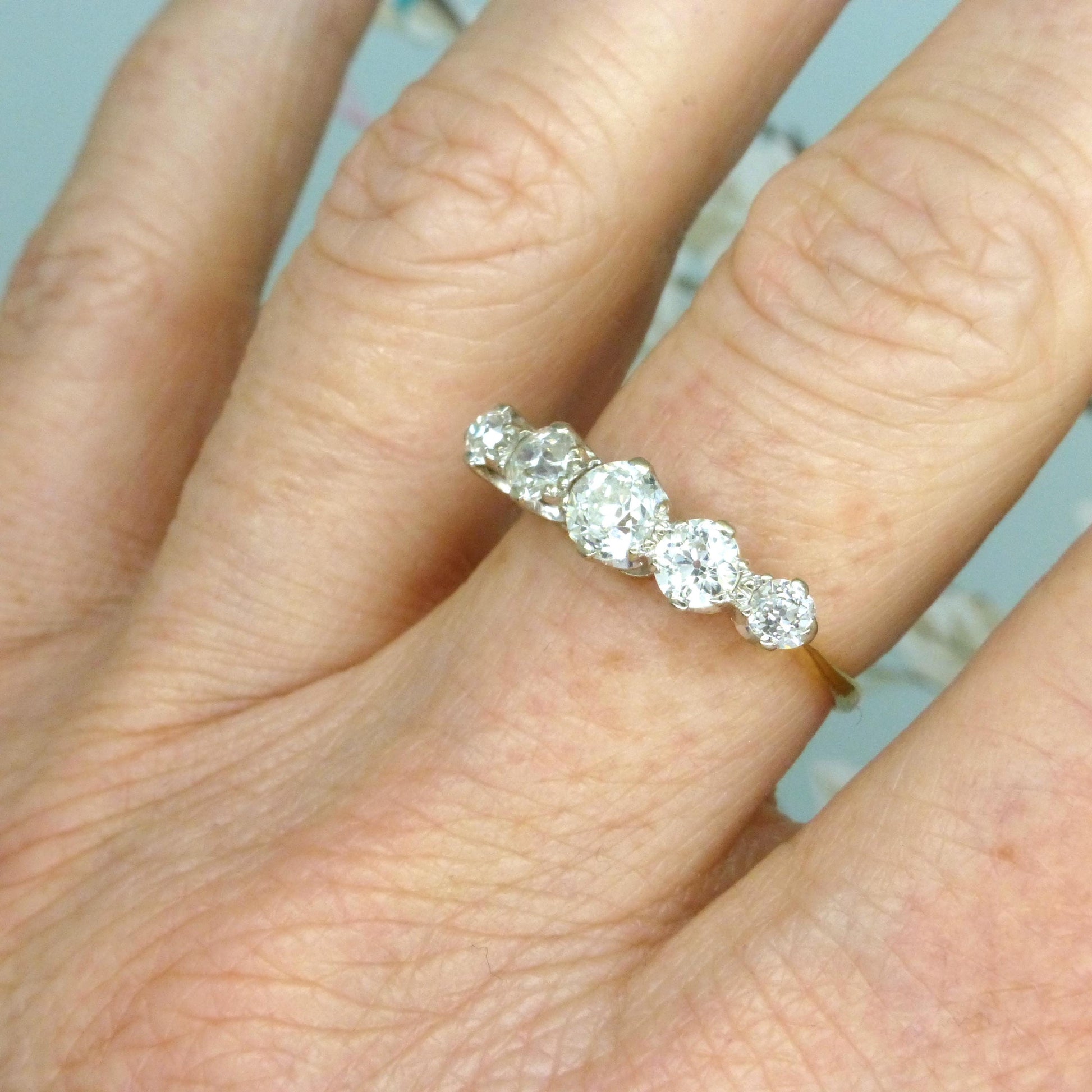 Antique Edwardian natural old cut diamond five stone ring 1.05ct