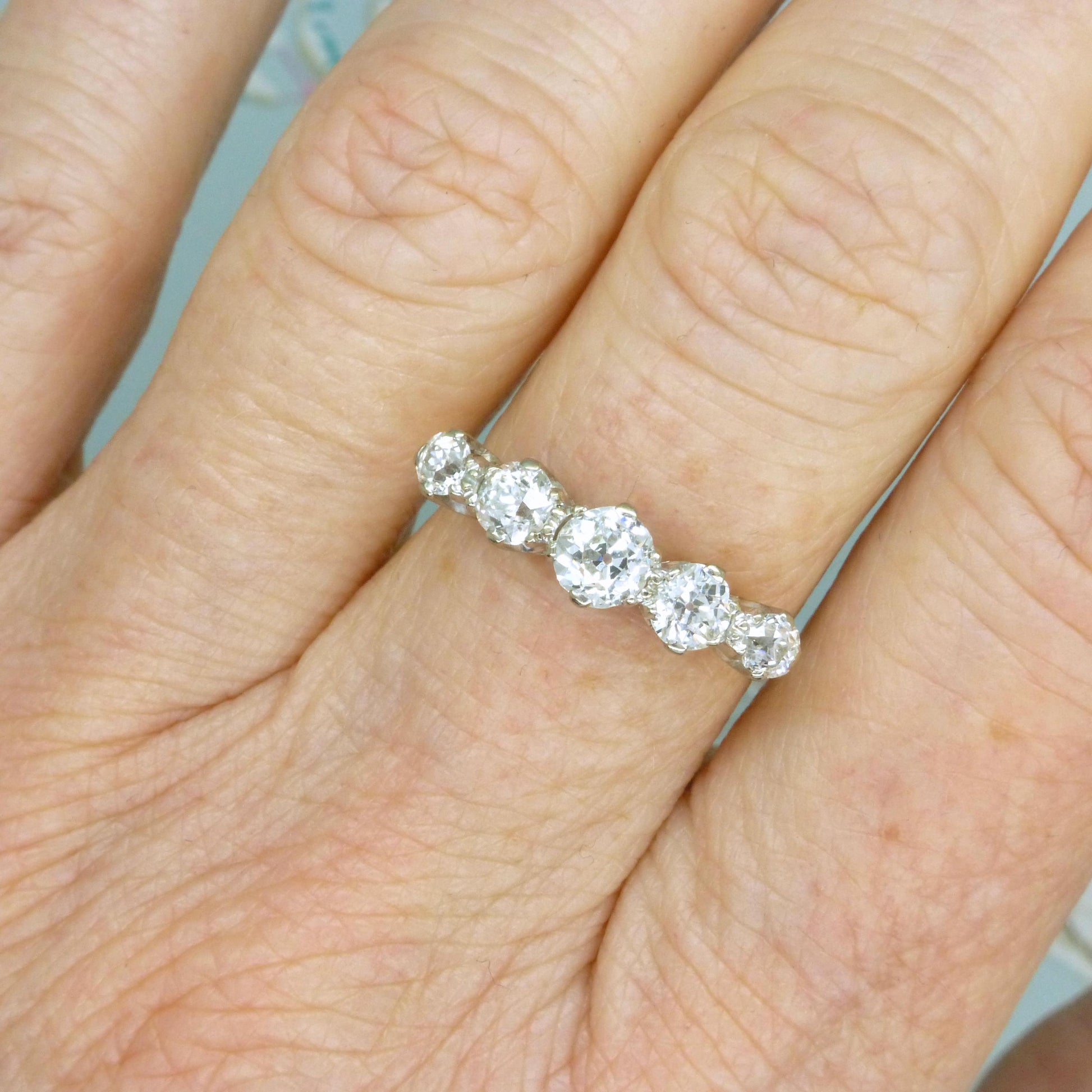 Antique Edwardian natural old cut diamond five stone ring 1.05ct
