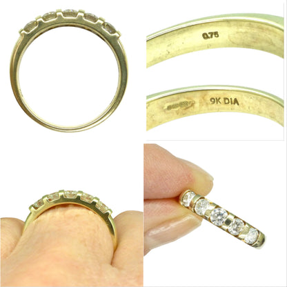 Vintage 9ct gold natural Diamond five stone half eternity - wedding band 0.75ct