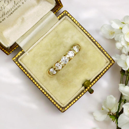 Vintage 9ct gold natural Diamond five stone half eternity - wedding band 0.75ct