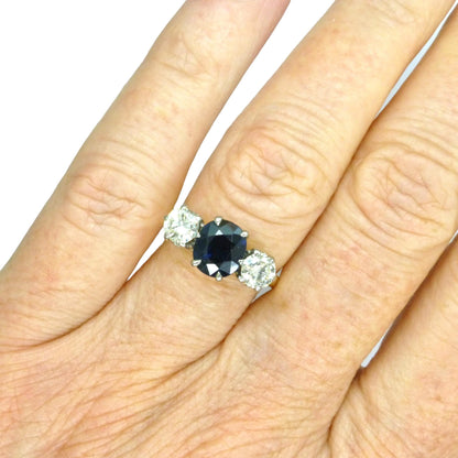 Vintage 18ct gold Natural Diamond & Sapphire three stone trilogy ring + Independent Valuation.
