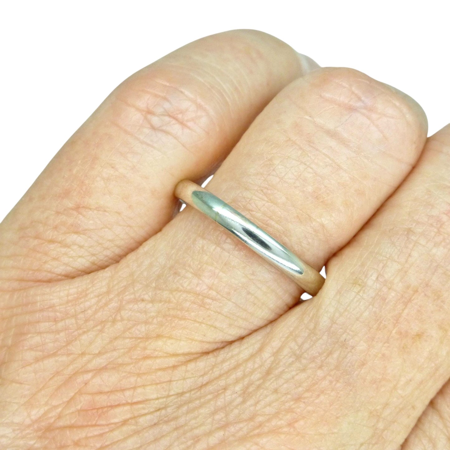 Antique Art Deco Platinum Wedding Band 2.5mm – Plain D-Shape Stacking Ring c1920