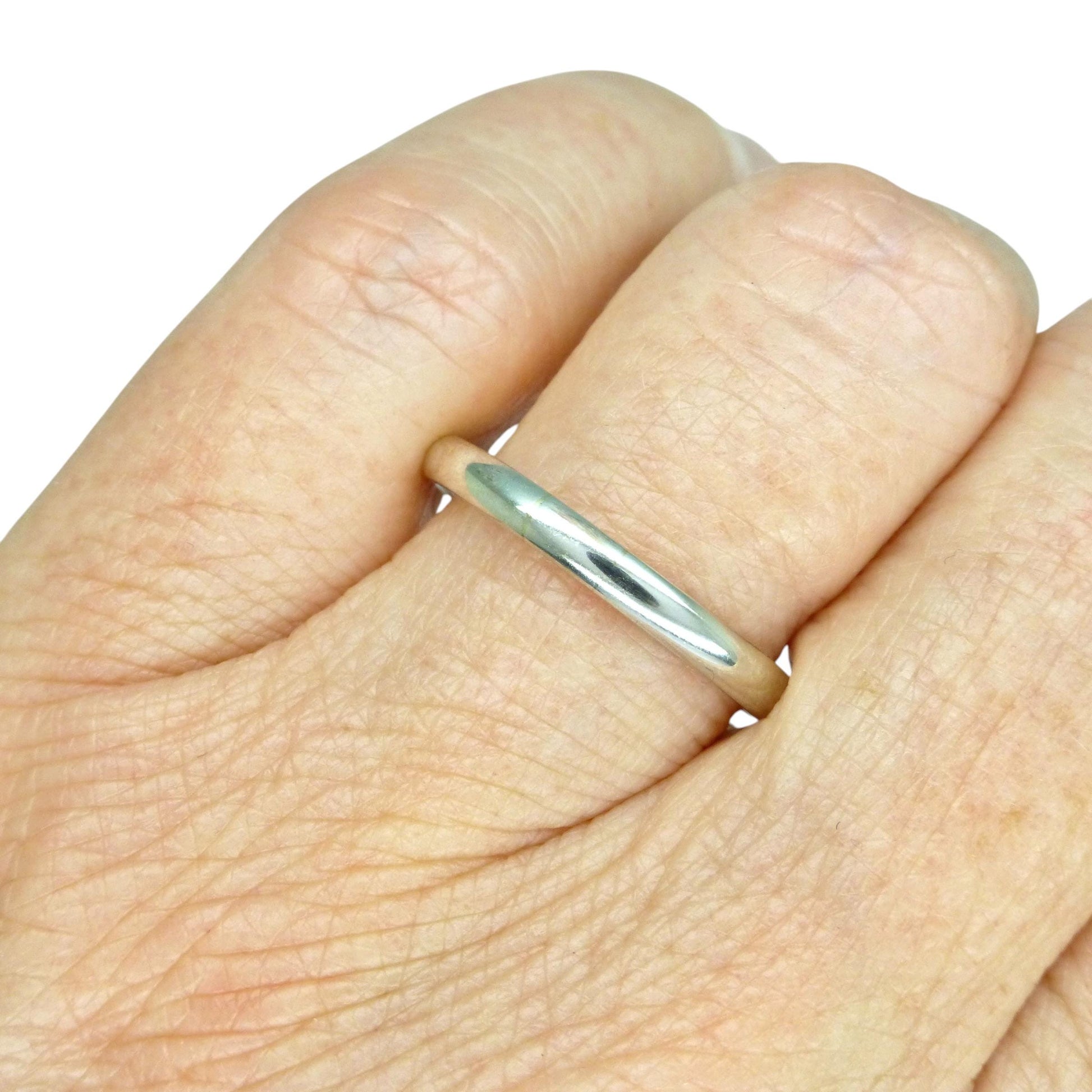 Antique Art Deco Platinum Wedding Band 2.5mm – Plain D-Shape Stacking Ring c1920
