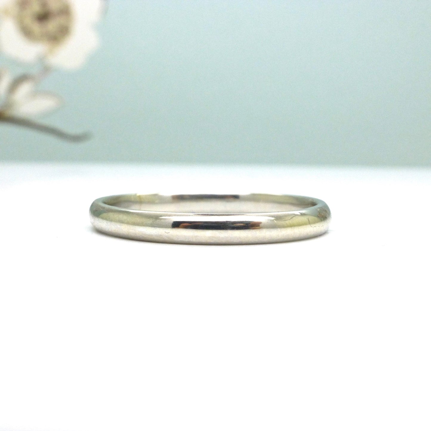 Antique Art Deco Platinum Wedding Band 2.5mm – Plain D-Shape Stacking Ring c1920