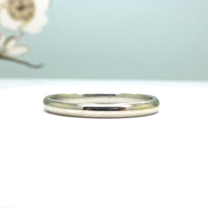 Antique Art Deco Platinum Wedding Band 2.5mm – Plain D-Shape Stacking Ring c1920