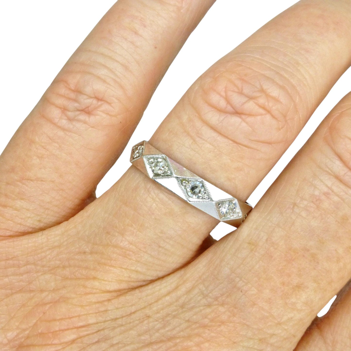 Vintage 18ct white gold Natural Diamond full eternity wedding ring 0.50ct - Size O.