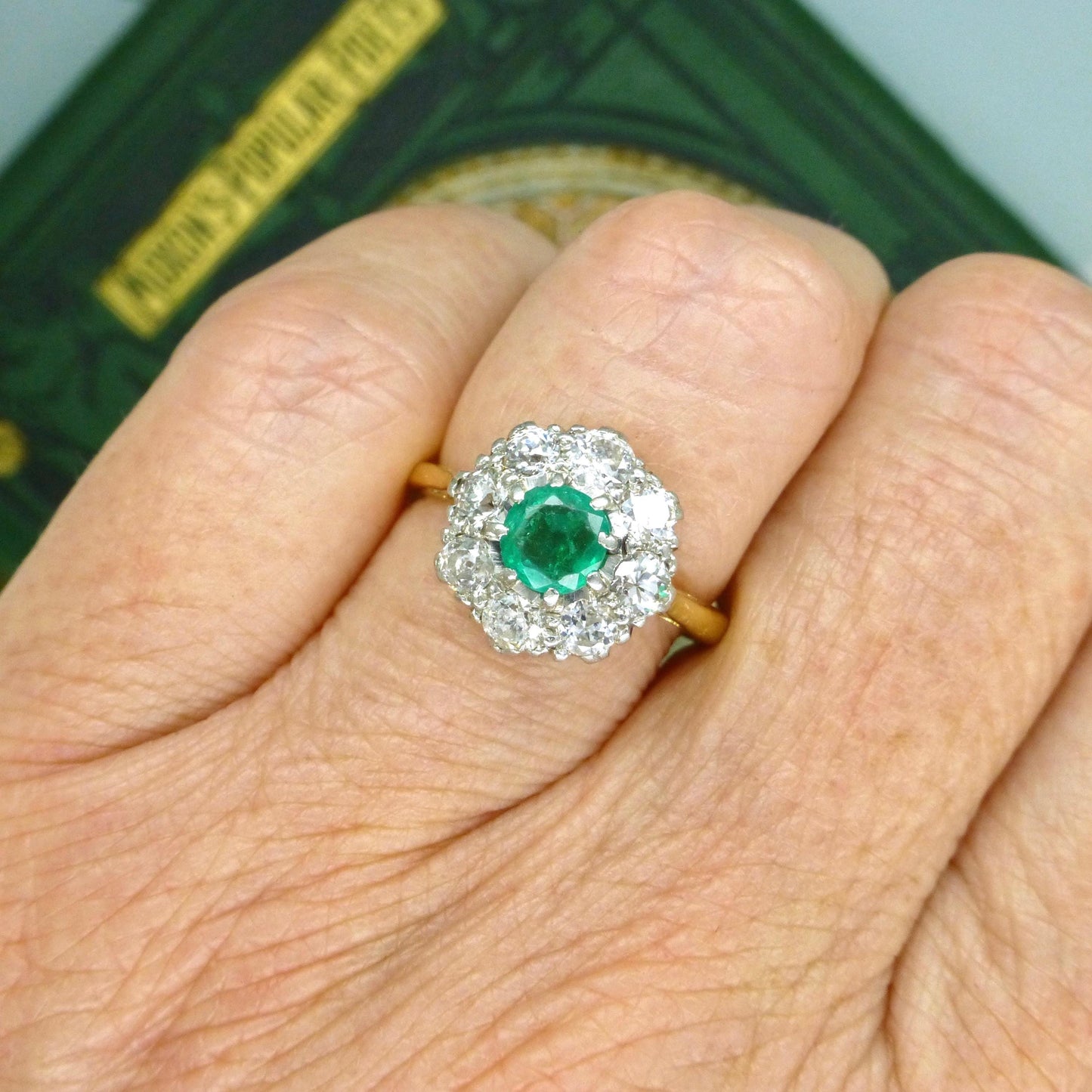 Antique Emerald & Diamond daisy cluster ring 18ct gold - Platinum ~ Independent Valuation