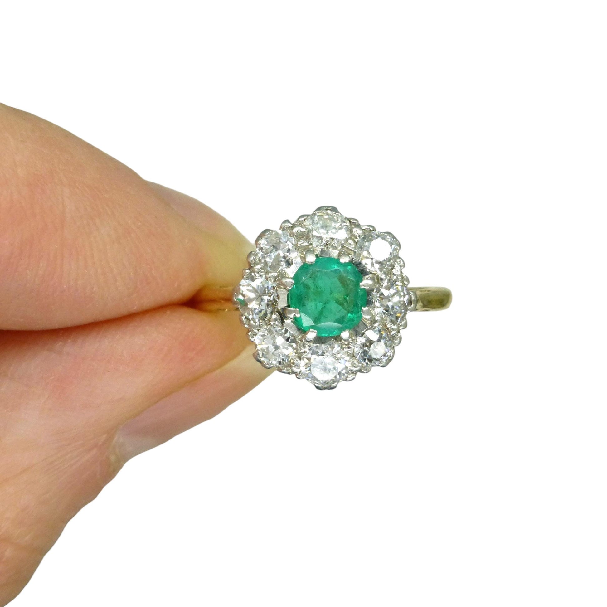 Antique Emerald & Diamond daisy cluster ring 18ct gold - Platinum ~ Independent Valuation
