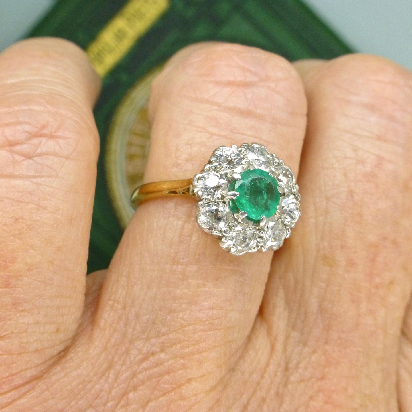 Antique Emerald & Diamond daisy cluster ring 18ct gold - Platinum ~ Independent Valuation
