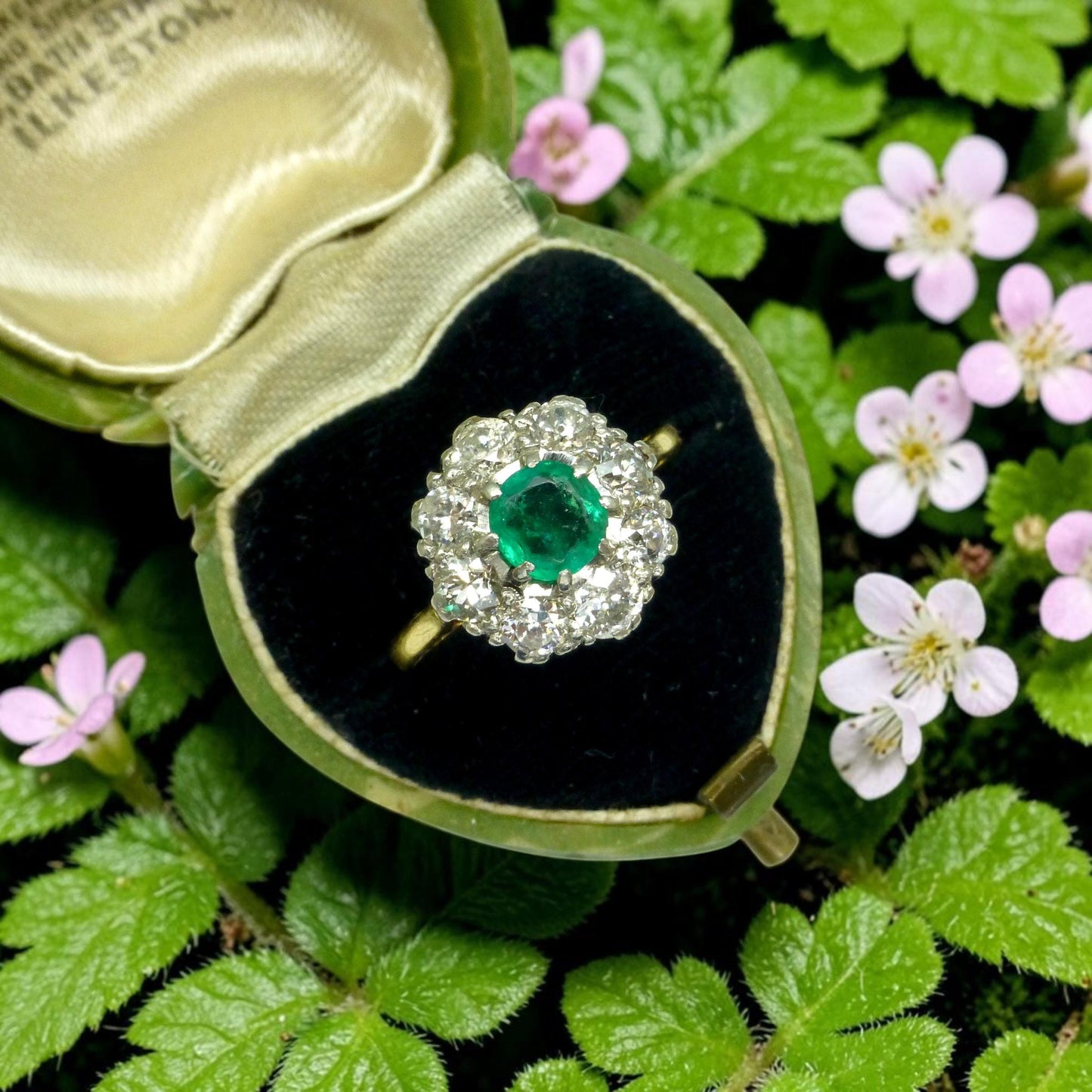 Antique Emerald & Diamond daisy cluster ring 18ct gold - Platinum ~ Independent Valuation