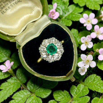 Antique Emerald & Diamond daisy cluster ring 18ct gold - Platinum ~ Independent Valuation