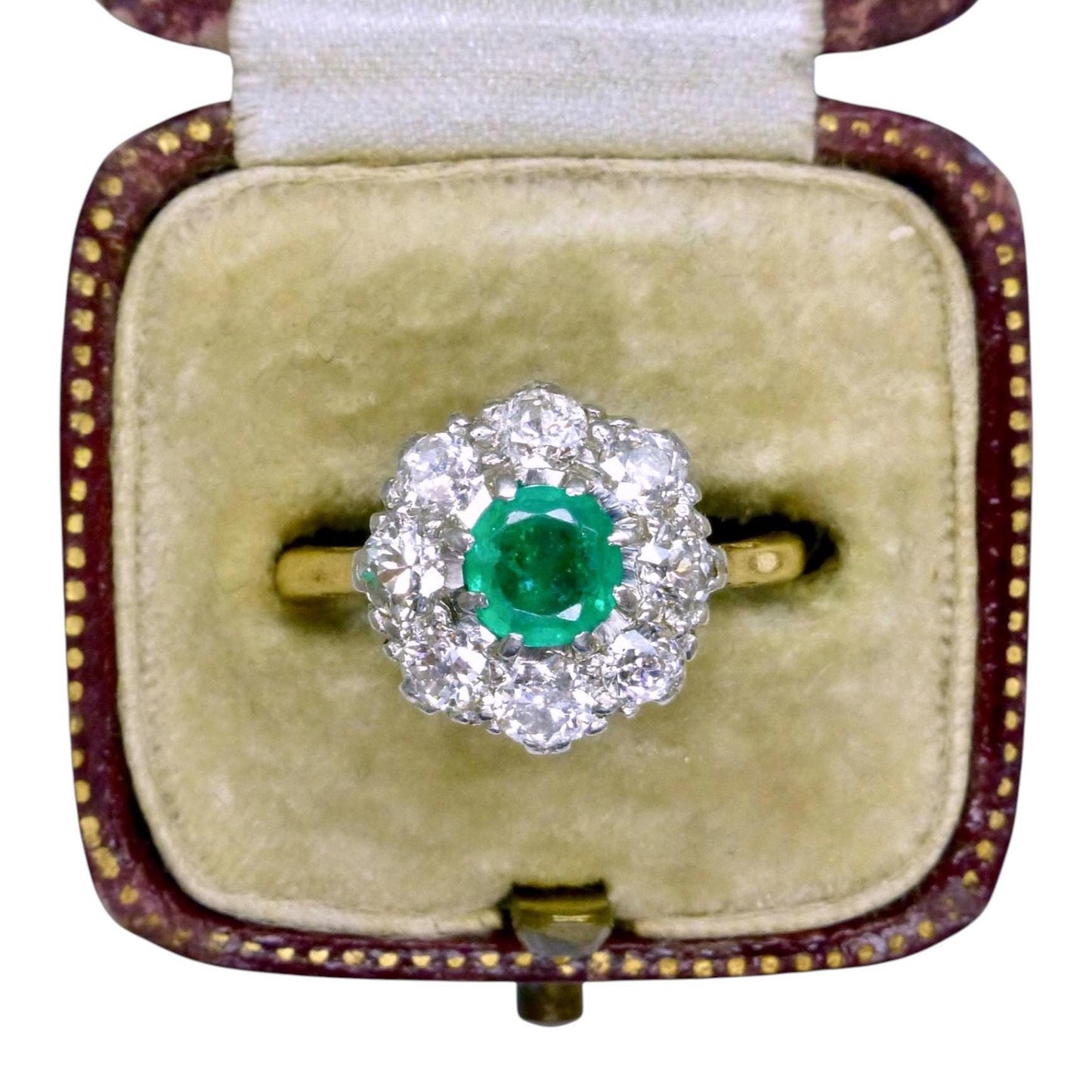 Antique Emerald & Diamond daisy cluster ring 18ct gold - Platinum ~ Independent Valuation