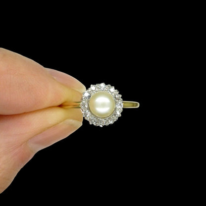 Antique Edwardian Pearl Diamond Daisy Cluster Ring - 18ct Gold & Platinum - Engagement - Anniversary