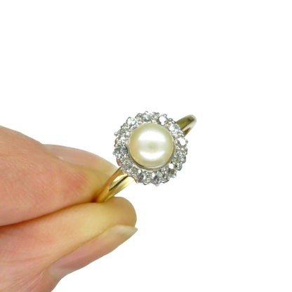 Antique Edwardian Pearl Diamond Daisy Cluster Ring - 18ct Gold & Platinum - Engagement - Anniversary