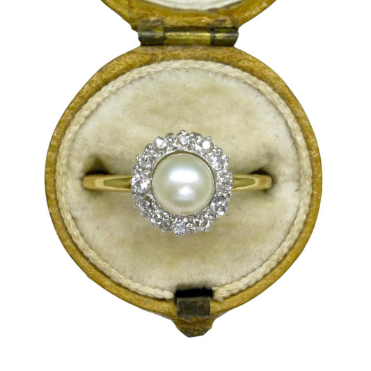 Antique Edwardian Pearl Diamond Daisy Cluster Ring - 18ct Gold & Platinum - Engagement - Anniversary