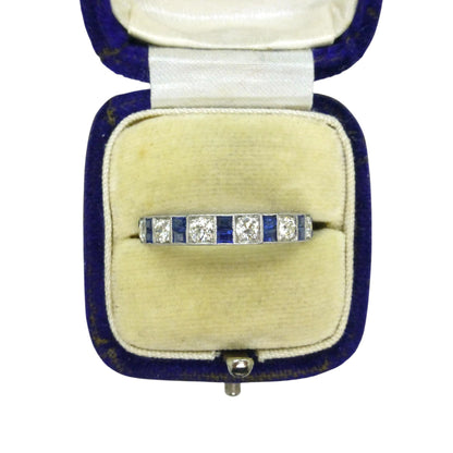 Antique Platinum old cut Diamond 1.30 carat & sapphire engraved full eternity wedding band 1920s.