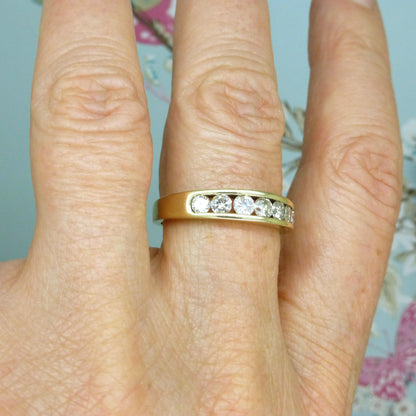 Vintage 9ct gold natural Diamond five stone half eternity - wedding band 0.75ct