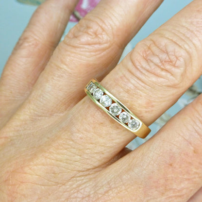 Vintage 9ct gold natural Diamond five stone half eternity - wedding band 0.75ct