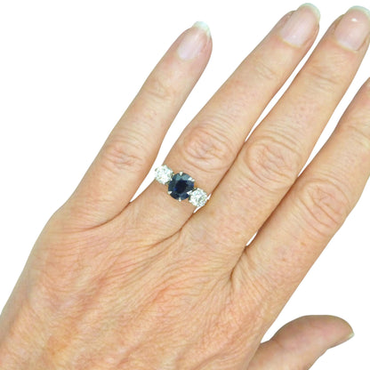 Vintage 18ct gold Natural Diamond & Sapphire three stone trilogy ring + Independent Valuation.