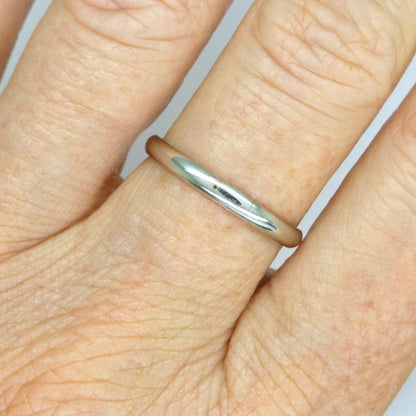 Antique Art Deco Platinum Wedding Band 2.5mm – Plain D-Shape Stacking Ring c1920