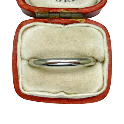 Antique Art Deco Platinum Wedding Band 2.5mm – Plain D-Shape Stacking Ring c1920