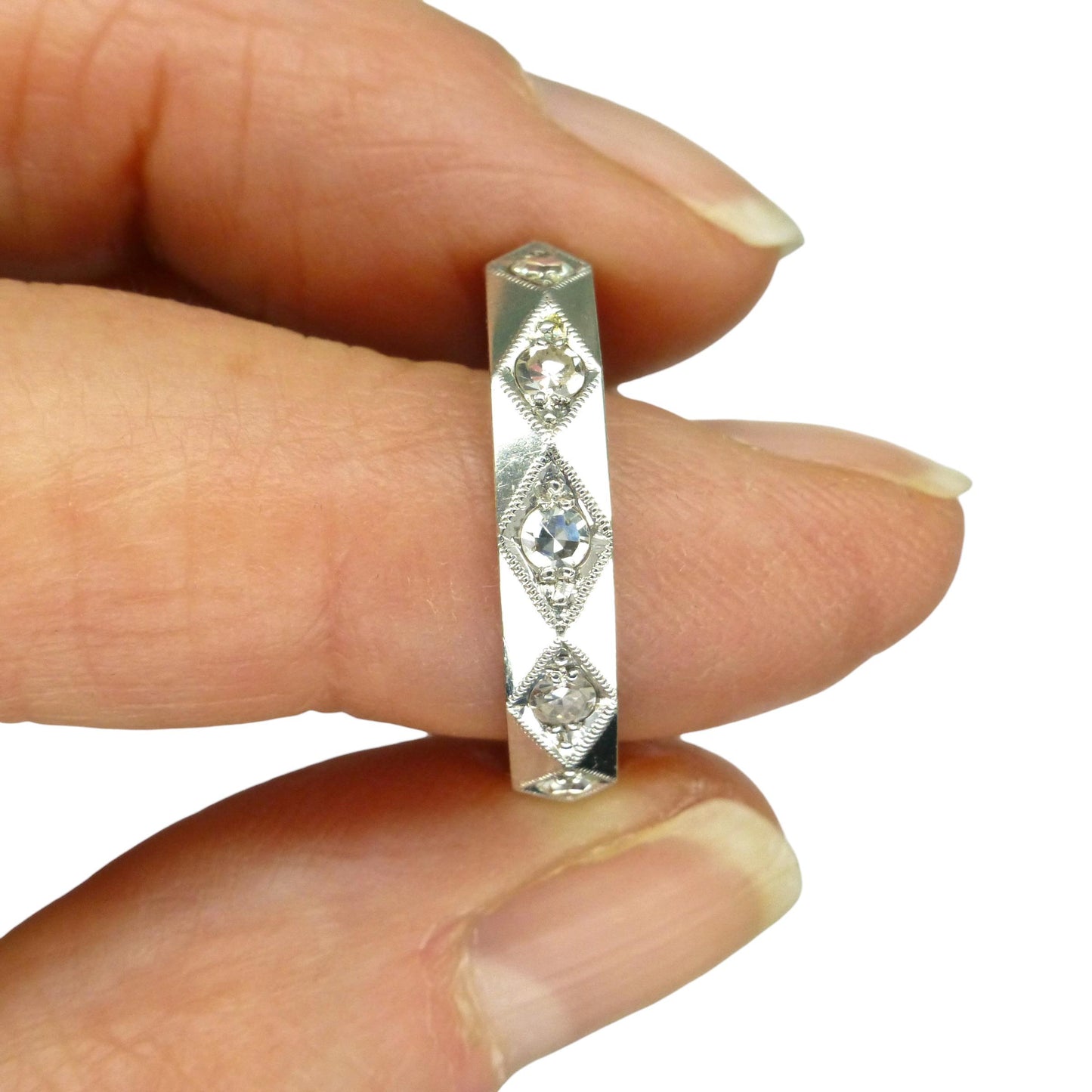Vintage 18ct white gold Natural Diamond full eternity wedding ring 0.50ct - Size O.