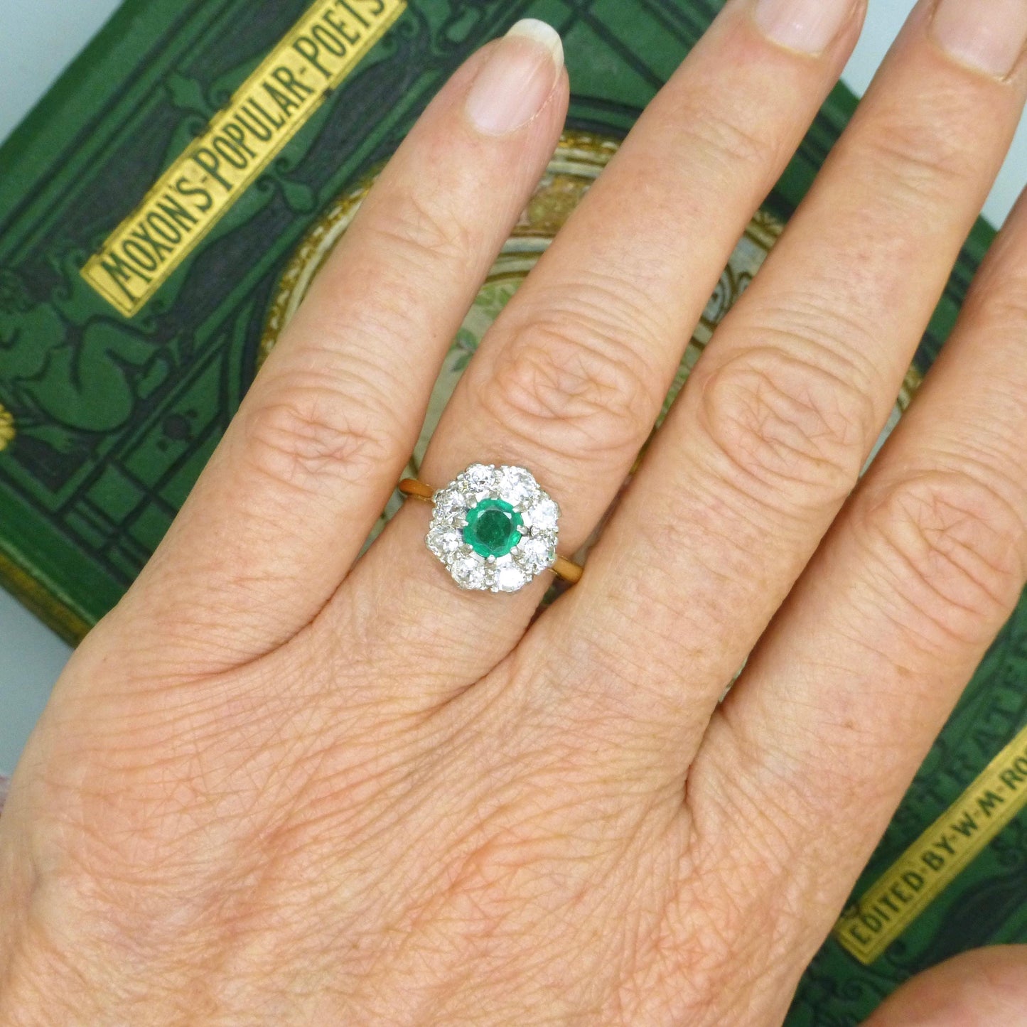 Antique Emerald & Diamond daisy cluster ring 18ct gold - Platinum ~ Independent Valuation