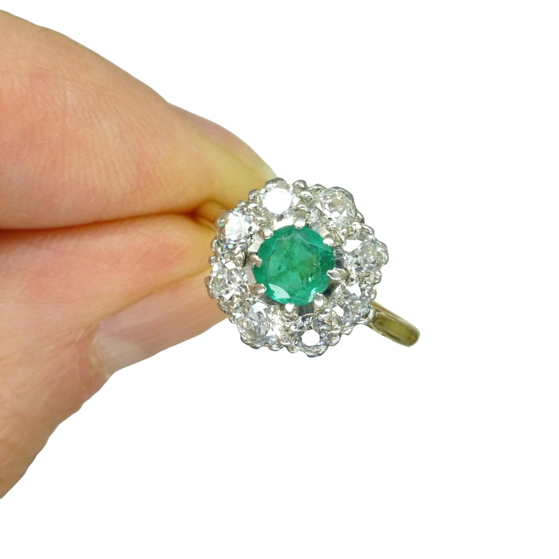 Antique Emerald & Diamond daisy cluster ring 18ct gold - Platinum ~ Independent Valuation