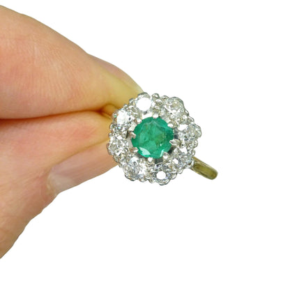 Antique Emerald & Diamond daisy cluster ring 18ct gold - Platinum ~ Independent Valuation