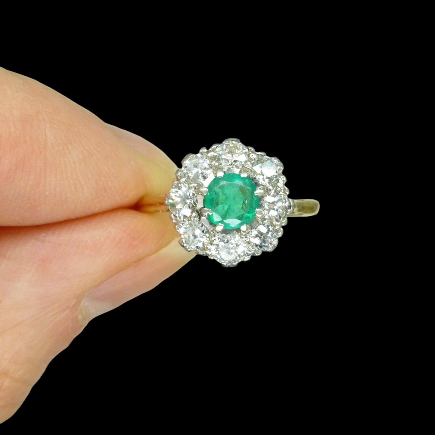 Antique Emerald & Diamond daisy cluster ring 18ct gold - Platinum ~ Independent Valuation