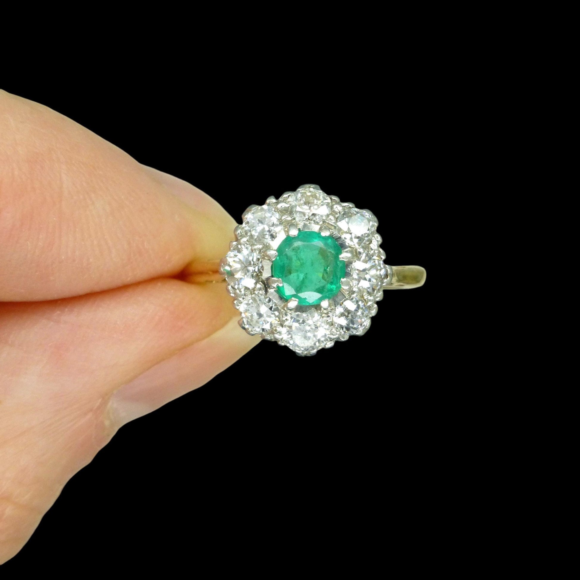 Antique Emerald & Diamond daisy cluster ring 18ct gold - Platinum ~ Independent Valuation