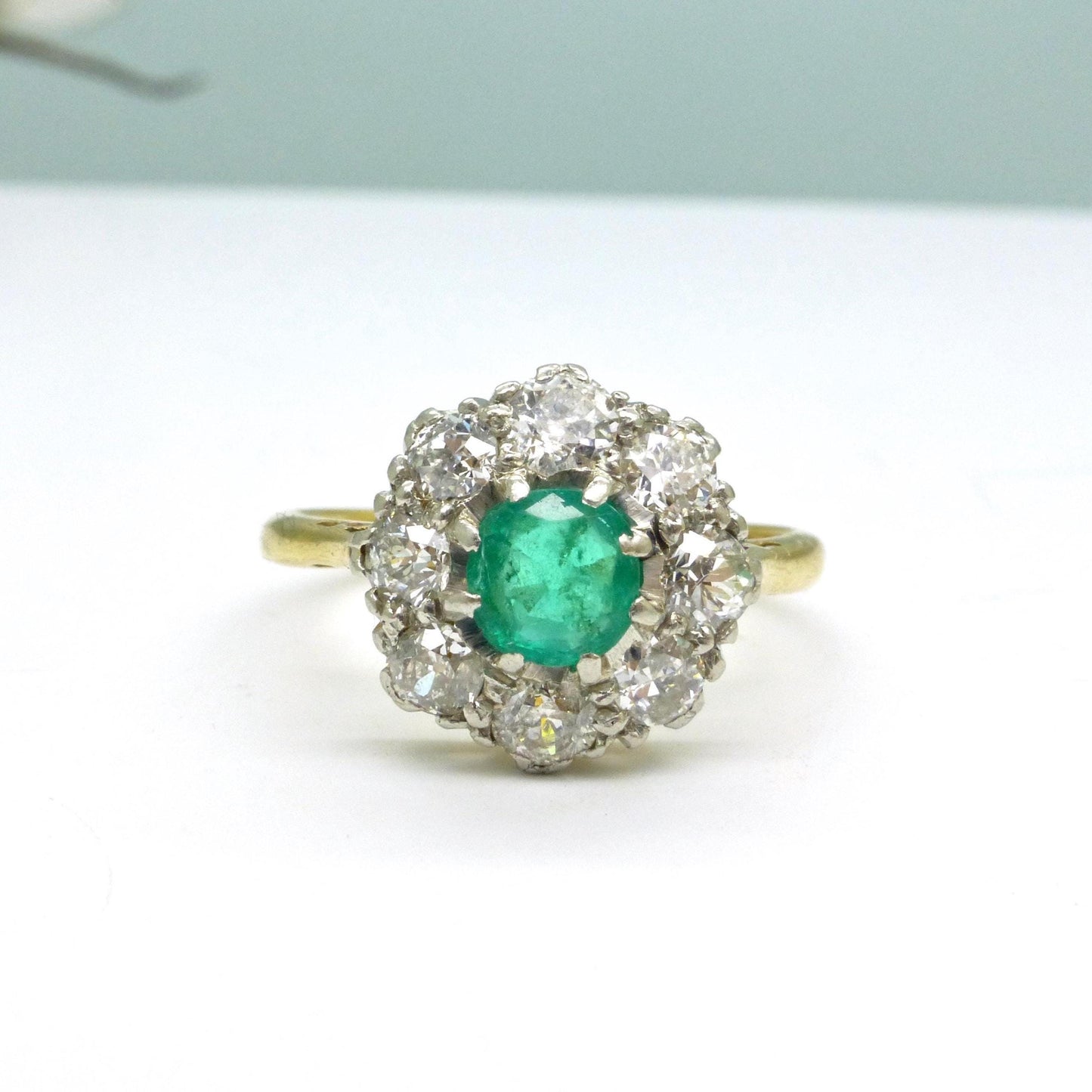 Antique Emerald & Diamond daisy cluster ring 18ct gold - Platinum ~ Independent Valuation