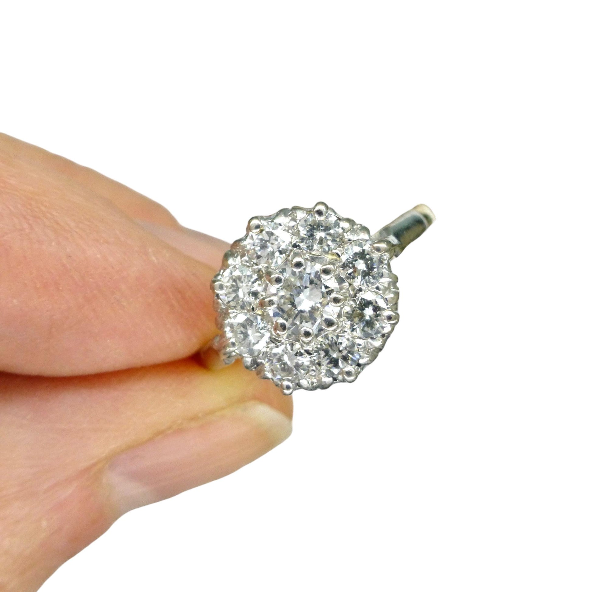 Vintage 18ct Platinum natural diamond cluster engagement ring 0.90 carat