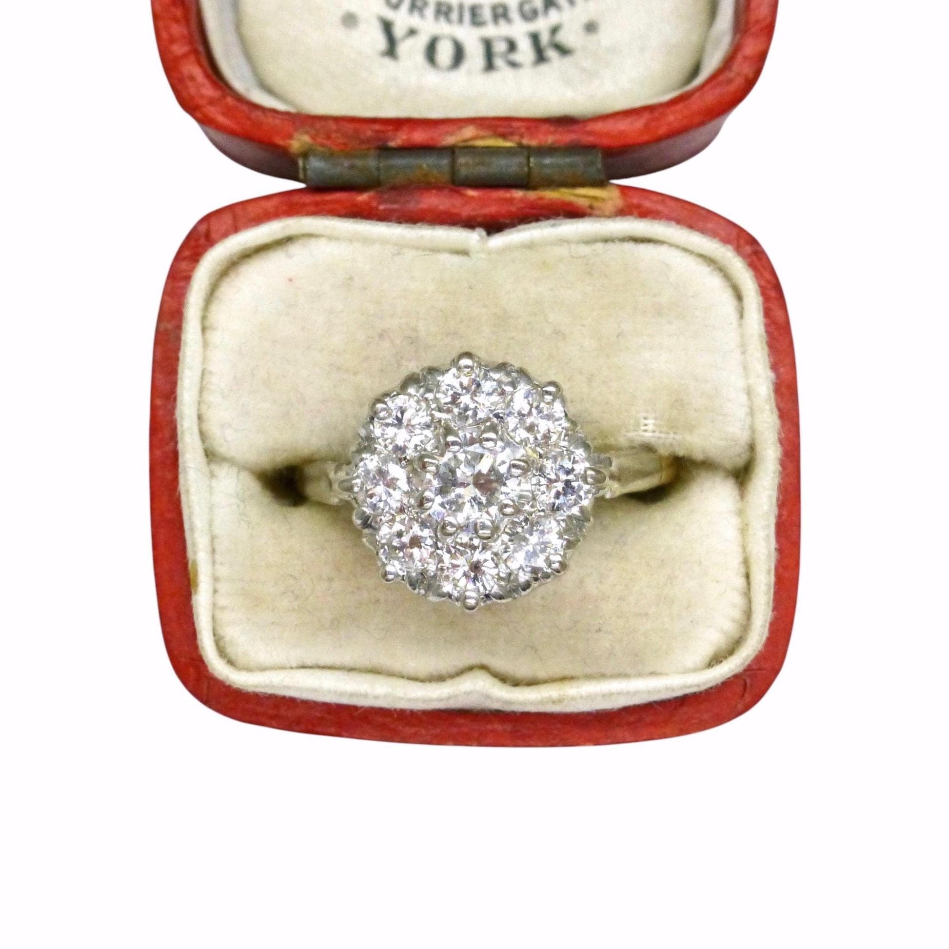 Vintage 18ct Platinum natural diamond cluster engagement ring 0.90 carat