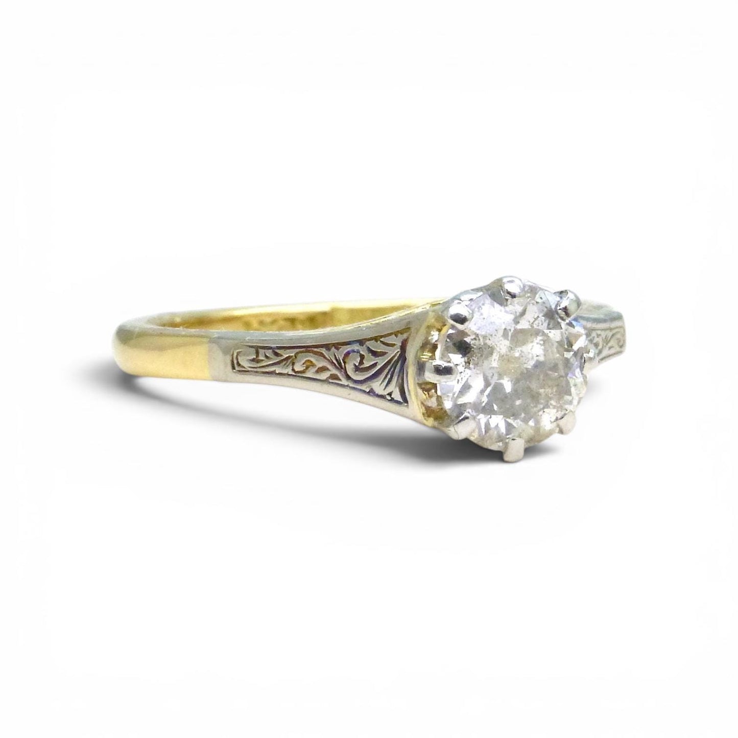 Antique 18ct Platinum old transitional cut diamond solitaire engagement ring 0.66ct 1920's
