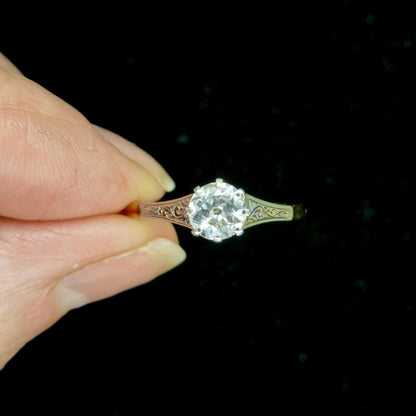 Antique 18ct Platinum old transitional cut diamond solitaire engagement ring 0.66ct 1920's