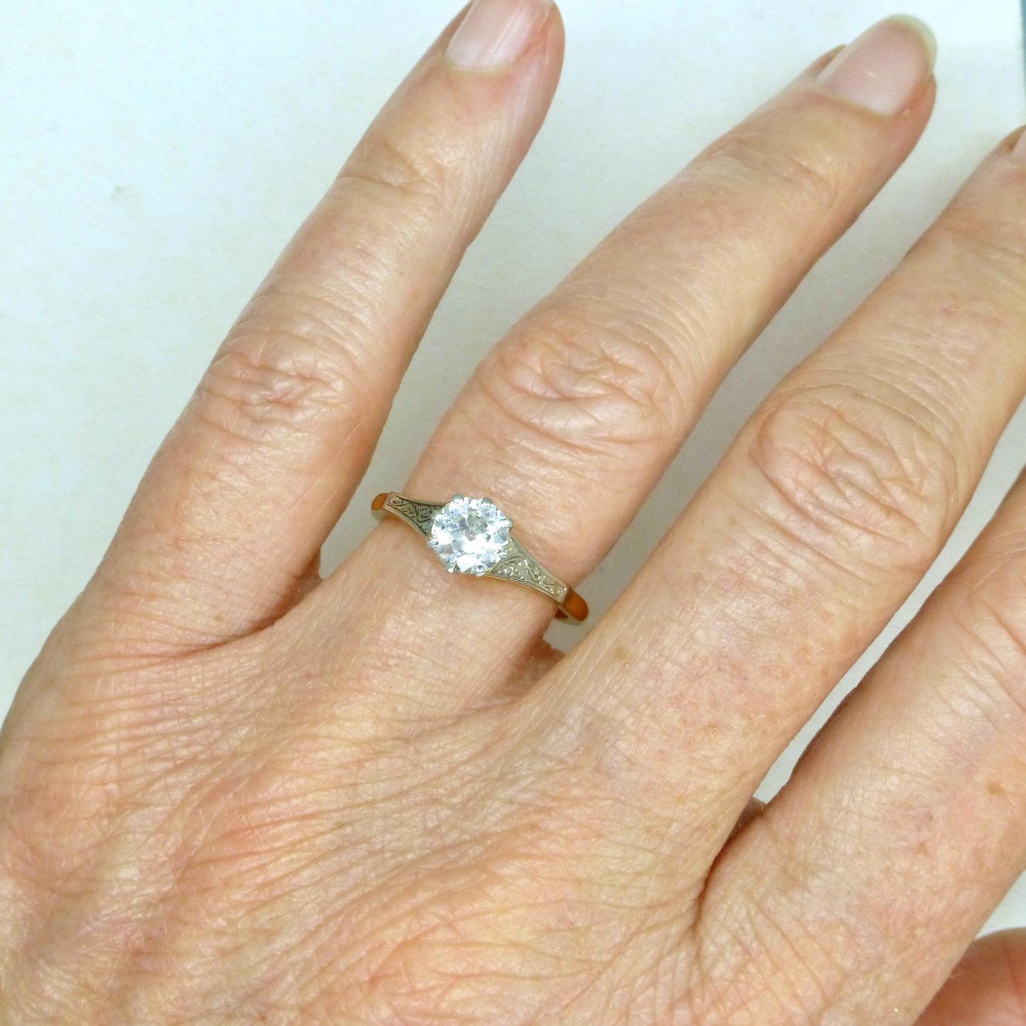 Antique 18ct Platinum old transitional cut diamond solitaire engagement ring 0.66ct 1920's