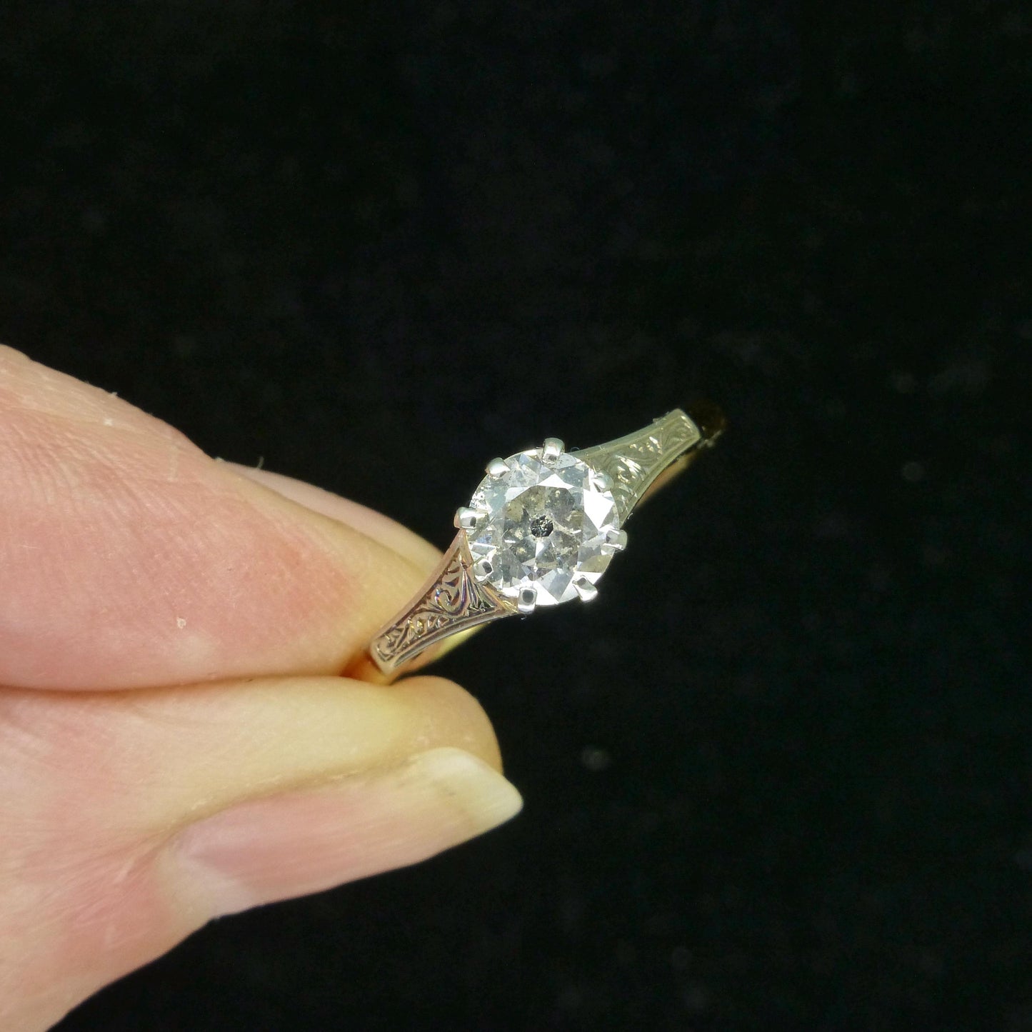Antique 18ct Platinum old transitional cut diamond solitaire engagement ring 0.66ct 1920's