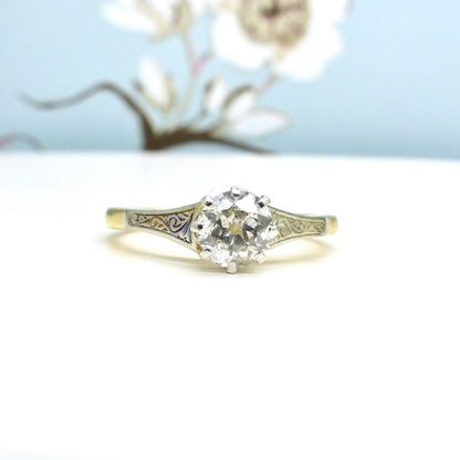 Antique 18ct Platinum old transitional cut diamond solitaire engagement ring 0.66ct 1920's
