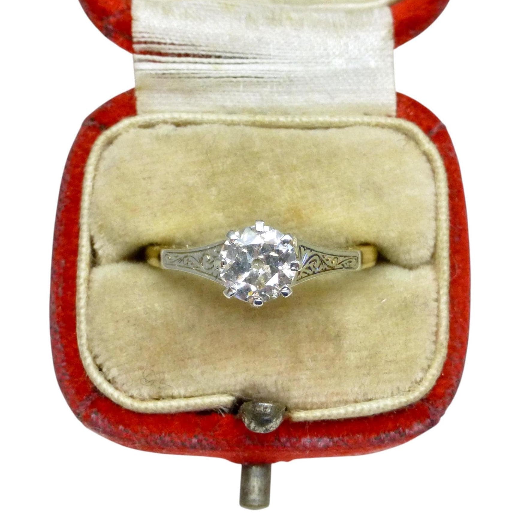 Antique 18ct Platinum old transitional cut diamond solitaire engagement ring 0.66ct 1920's