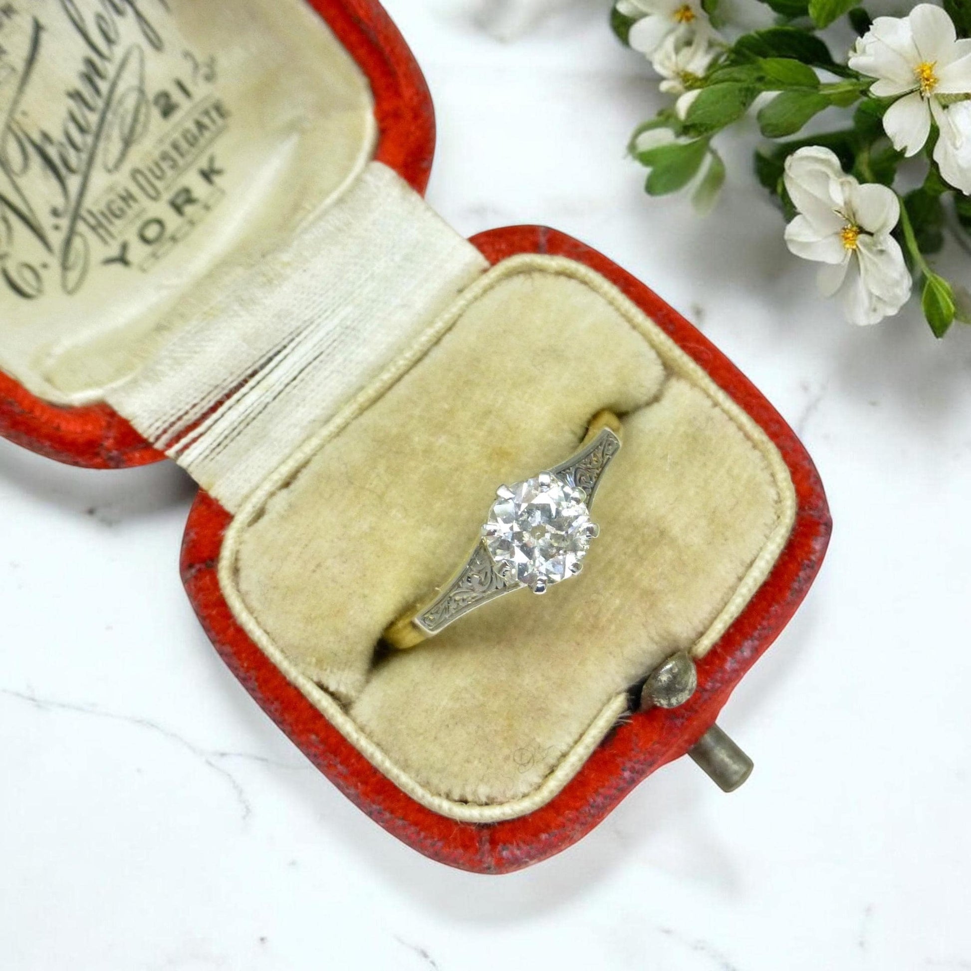 Antique 18ct Platinum old transitional cut diamond solitaire engagement ring 0.66ct 1920's