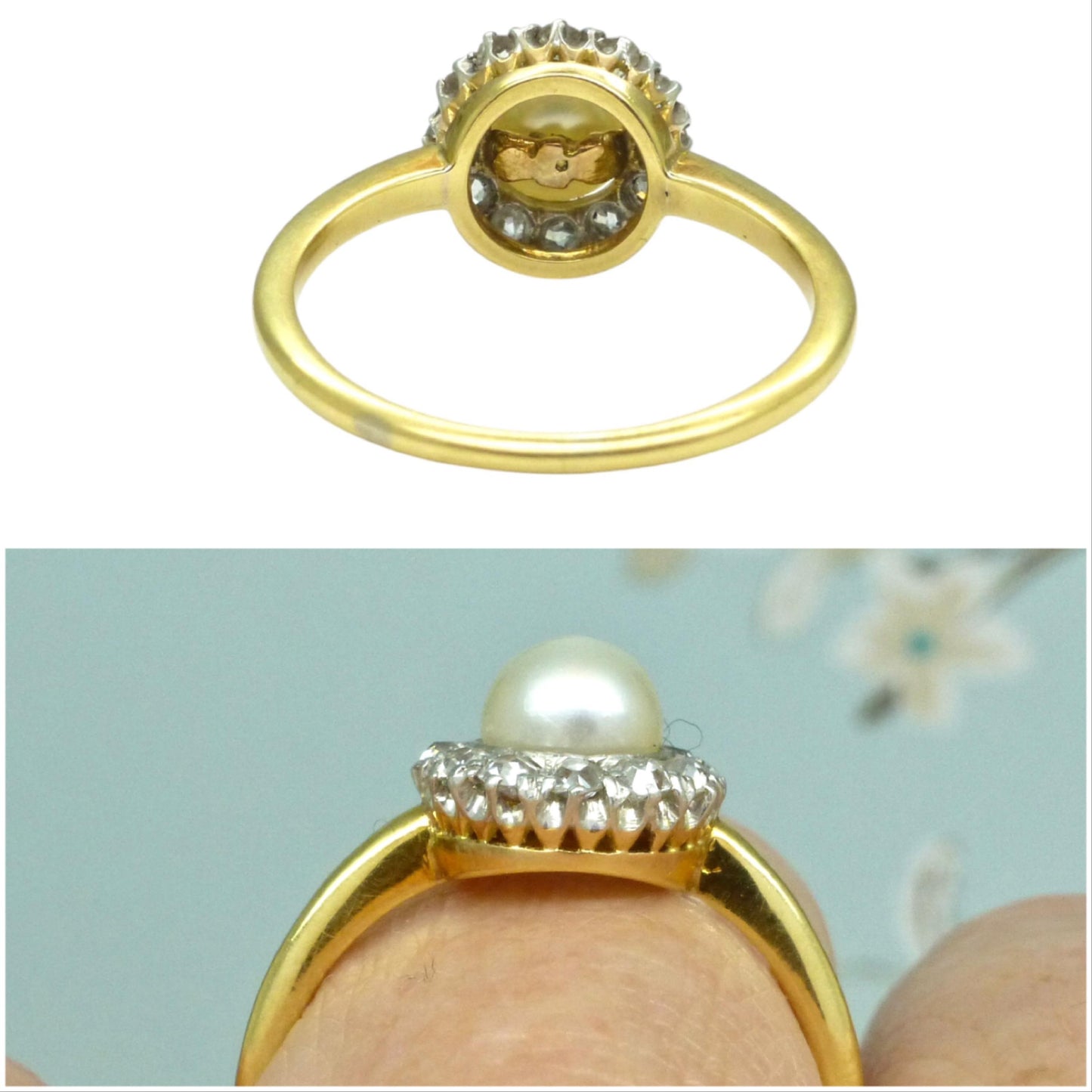 Antique Edwardian Pearl Diamond Daisy Cluster Ring - 18ct Gold & Platinum - Engagement - Anniversary