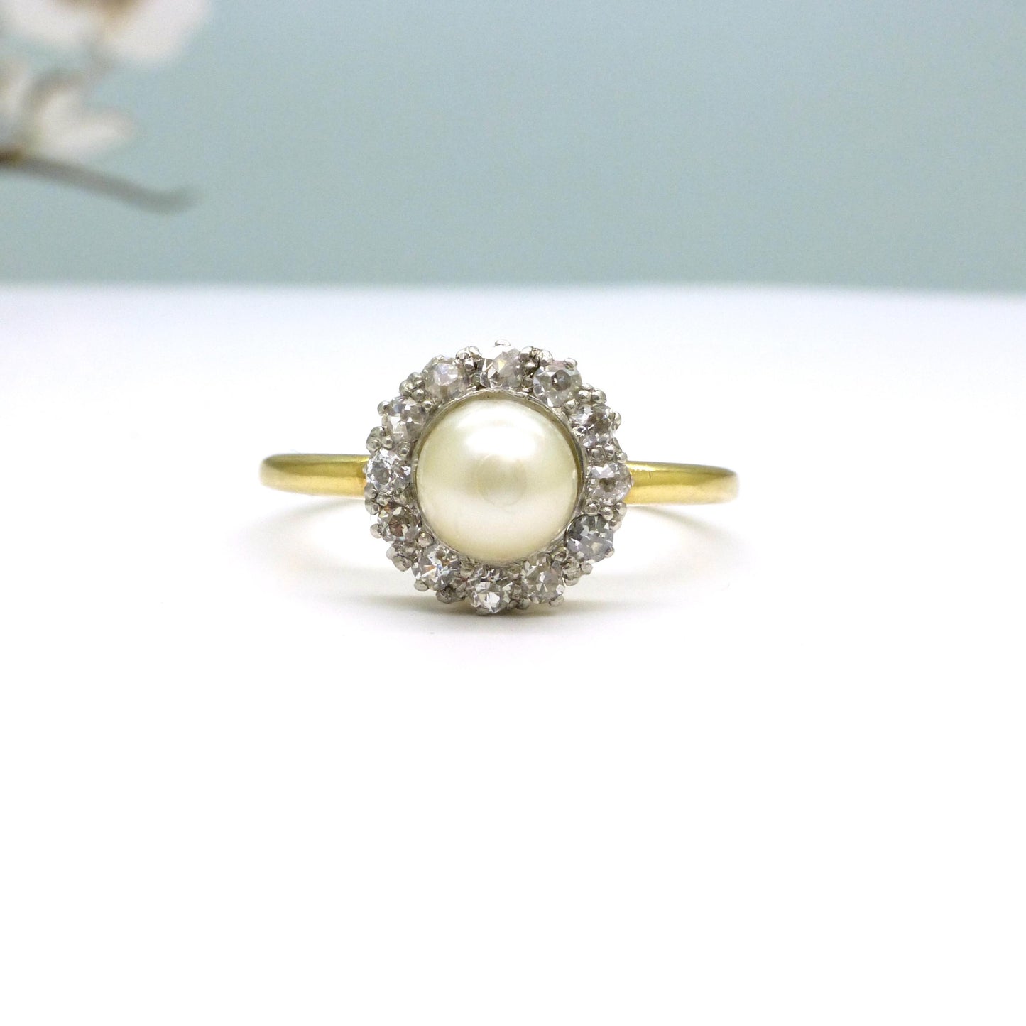 Antique Edwardian Pearl Diamond Daisy Cluster Ring - 18ct Gold & Platinum - Engagement - Anniversary